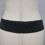 Vintage Handmade Black Beaded Belt with Wooden Hook Buckle Elastic Stretchy Photo 9