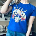 Funky Beer Beard Fruit of the Loom Blue Graphic T Shirt Blue Size L Photo 2