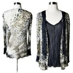 ARATTA Silk Jacket Top Silent Journey Animal Print Crinkle Mixed Media Medium Photo 1