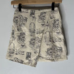 Abercrombie & Fitch abercrombie fitch Cream Black Print Cafe Scene Mini Skort XXS Linen Blend Photo 0