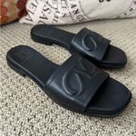 Naturalizer  Genevieve Black Leather Slide Sandals Photo 4
