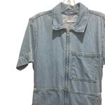 ZARA Zip Up Denim Jumpsuit Short Sleeve Light Wash Women’s Size Medium Photo 4