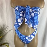 Blue & White Hibiscus Floral Print Bikini Bottoms & Cover Up Skirt Set M Size M Photo 4