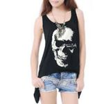 Allegra K New! Gothic Skull Backless T-Shirt black, Hollow Tassel, size S Photo 1