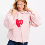 Loft NWT  Heart Relaxed Fit Terry Hoodie Sweatshirt Pink Size XL NEW Photo 0