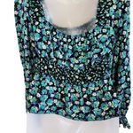 Sonoma  Floral Ruched Milkmaid Peasant Blouse Square Neck Blue Cottagecore XL Photo 4