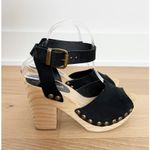 Free People Pasadena Black Suede Wood Ankle Wrap Platform Heel EU37 Photo 3