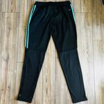 Adidas  Black Track & Soccer Sweatpants with Blue / Green Stripes Size M Photo 2