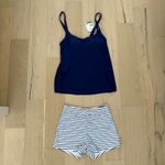 B2PRITY‎ Women's Tankini Swim Set Size S Navy Stripe Shorts Nautical Sporty NWT Blue Photo 1