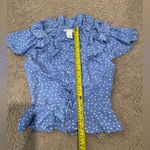 Planet Gold  Ruffled Peplum Polka Dot Blue Top Photo 6