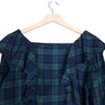J.Crew Women's M Flannel Squareneck Ruffle Top in Green Navy Black Plaid Photo 5
