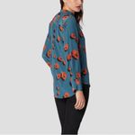 Equipment  Femme X-small 100% silk Leonne top in tapestry blue red poppy flower Photo 1