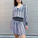 Club Monaco  Black and White Striped Semi Sheer Silk Flowy Coverup Mini Dress 12 Photo 5