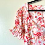 JustFab NWT  Large White Rose Maxi Dress Puff Sleeves Front Split Sweetheart Neck Photo 2