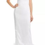 AQUA Faux Feather Trim Midi Cocktail And Party Dress In White Bridal Vibe dress Photo 0