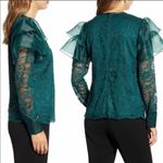Rachel Parcell  Dark Green Botanical Floral Lace Flutter Sleeve Top NEW Photo 10