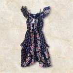 Parker dark blue background with floral print cold-shoulder ruffled sleeves M Photo 2