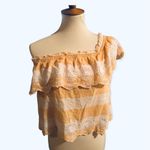 American Eagle Yellow Striped Off the Shoulder Cropped Blouse Photo 1