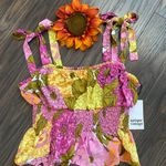 Unique Vintage NWT Pink & Yellow Floral Breezy Babe Crop Top X-LARGE Photo 4