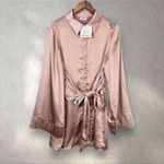 Showpo Hadid Button Down Satin Shirt Dress Tie Waist‎ Kimono Champagne Sz 10 NWT Gold Photo 2