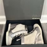 Saks 5th Avenue Gray for Saks Fifth Avenue Suede Leather Metallic Lace Up Wedge Booties sz 6.5 Photo 8