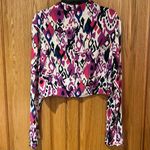 ZARA  Abstract Print‎ Mock Neck Long-Sleeve Crop Top Size Small Pink Purple Blue Photo 11