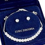 Macy's NEW Bolo BRACELET & EARRINGS SET Silver Plate CZ BRACELET Solitaire Studs Boxed Photo 0