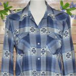 American Eagle  Outfitters Boyfriend Fit Blue Plaid Pearl Snap Top Shirt Size M Photo 1