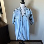 Carolina K Printed Midi Length Kaftan Dress Embroidered Womens Small Blue Photo 4