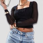 ASOS Design Black Mesh Long Sleeve Square Neck Top 22 Photo 0