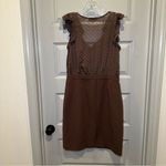 Loft Brown Swiss Dot Ruffle V Neck Aline Dress size 6 Photo 6