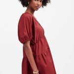 Madewell Puff Sleeve Mini Dress Poplin Claret Burgundy A Line Pockets XL NWT Photo 3