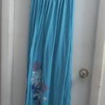 Derek Heart strapless ruffle maxi dress with flower design on bottom in blue size medium. Photo 0