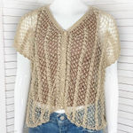 Vintage Crocheted Lace Sheer Topper Cardigan Button Up Tan‎ Sheer Medium Tan Photo 0