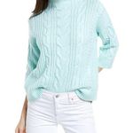 Vince Camuto Elbow Sleeve Cable Stitch Knit Sweater Sea Mist Blue Small New Photo 0