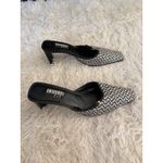 Leslie Fay  Black and White Woven Mules Heels Square‎ Toe Retro 9 Photo 3