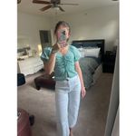 Lisa Says Gah  Green White Striped 100% Cotton Short Sleeve Margaret Top Size XS Photo 10