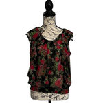 Suzy Shier  Black Rose Sheer Ruffle Blouse Women’s Small Flutter Sleeve Romantic Photo 1