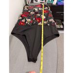Boohoo Floral Print Bodysuit Women’s US 10 Black Red Daisy Rose Festival Y2K Photo 7