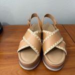 Soda  Platform Slingback‎ Sandal Tan White Embroidered Boho Crisscross Strappy 9 Photo 1