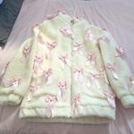 Sugar Thrillz Cream Fleece Jacket with Pink Bows Size M Photo 0