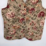 Orvis Vest Womens XL Tan Cotton Linen Romantic Floral Print Pockets Photo 2
