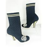 Fendi Rockoko Pearl Embellished Black Stretch Sock Boots 105mm Heels Size 37 Photo 4