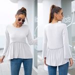 Tasamo Top Women's Small White Babydoll Ruffle Crewneck Long Sleeve Peplum Photo 1