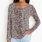 Maurice's 24/7 Cream Brown Leopard Print Crew Neck Long Sleeve Tee Photo 0