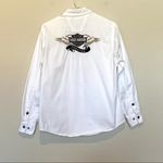 Harley Davidson  vintage white denim  Forever logo snap front long sleeve shirt M Photo 3