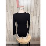 Forever 21 Black Long Sleeve Deep V Bodysuit Women’s Size L | Stretchy Knit One- Photo 4