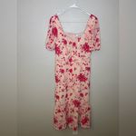 Kensie Floral Embroidered Puff Sleeve Chiffon Midi Dress In Blush/ Rasberry Photo 3