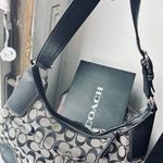 Coach  Purse Gray Black Leather Canvas Shoulder Bag Photo 6