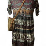 Vintage‎ Deer Print Maxi Dress, Boho Hippie Chic, Button Front Sun Dress Brown Size M Photo 0